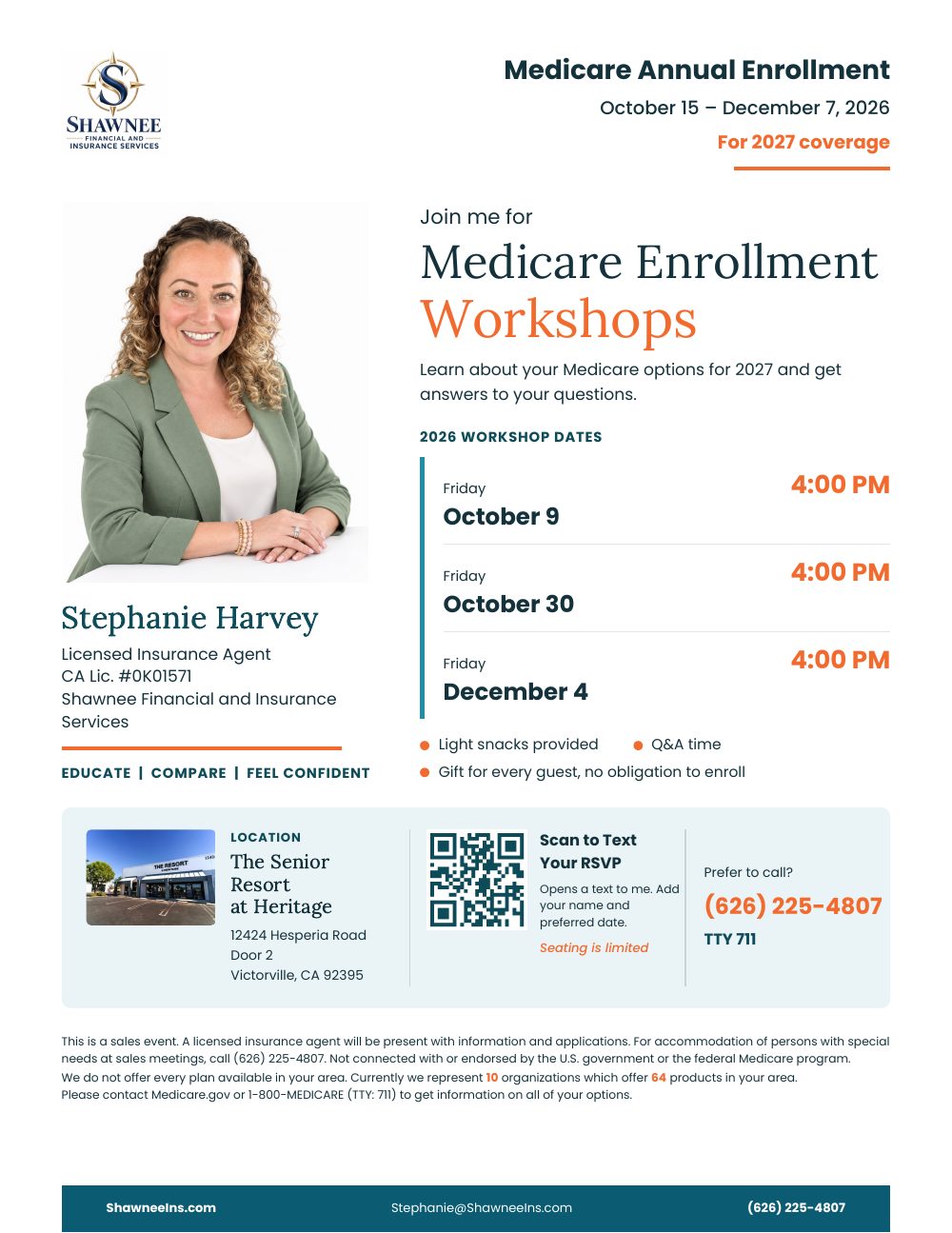 Flyer: Medicare Enrollment Workshops with Stephanie Harvey